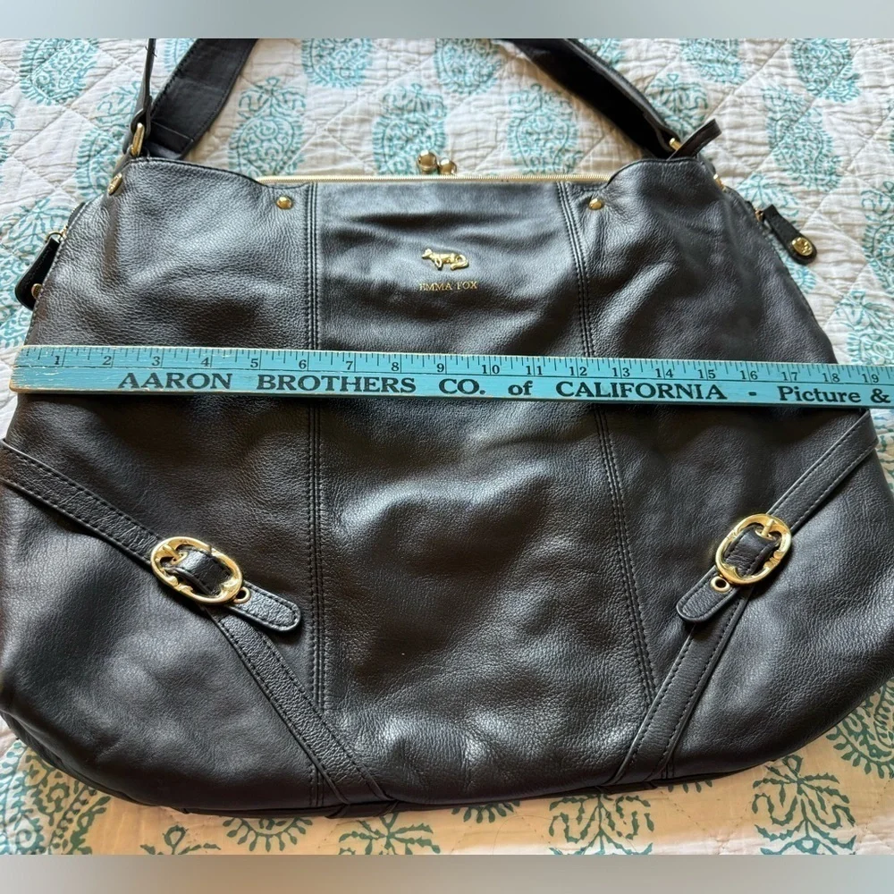 Emma Fox Black Leather Handbag with Gold Hardware